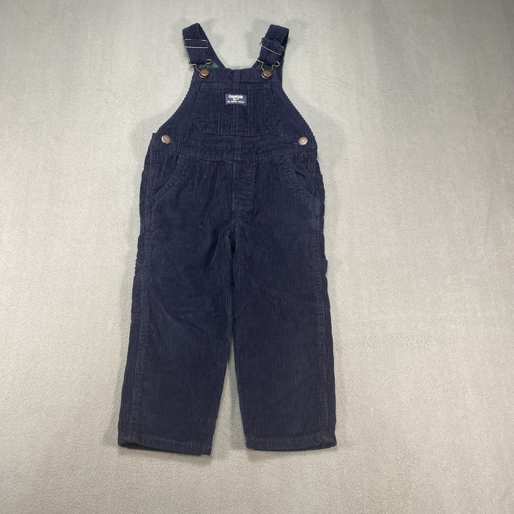 OshKosh B'gosh Navy Blue Corduroy Overalls 3T Plaid Lined Toddler Unisex